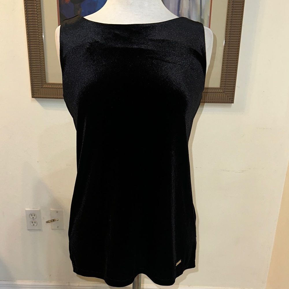 Ellen Tracy Elegant Black Velvet Sleeveless Top Size Small